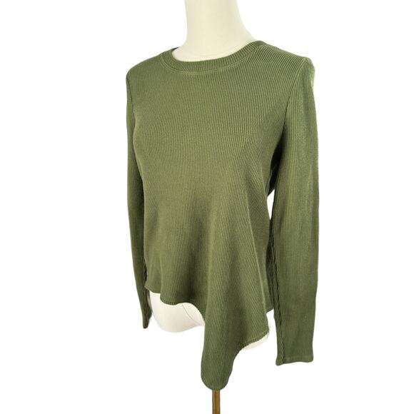 Madewell Green Asymmetrical Hem Top Ribbed Long Sleeve  Bohemian Versatile Small - Picture 4 of 15